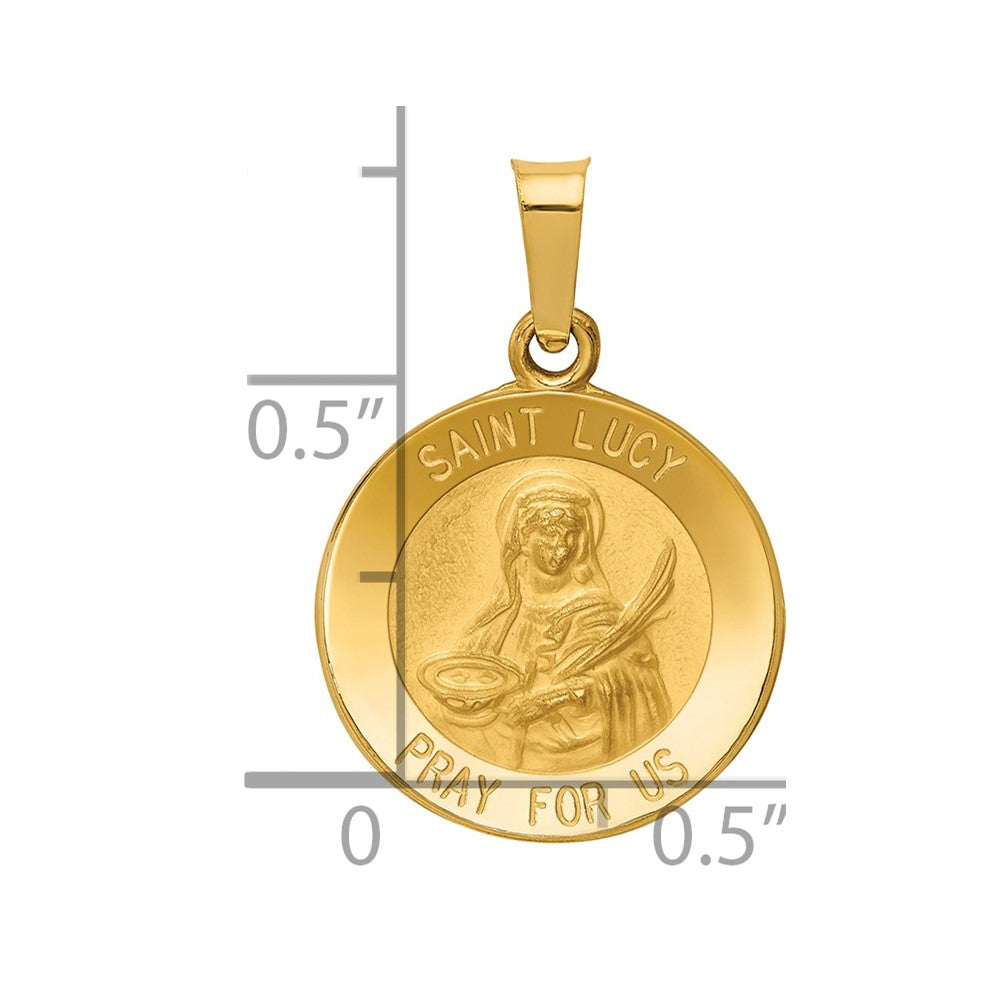 14k Polished and Satin St Lucy Medal Hollow Pendant