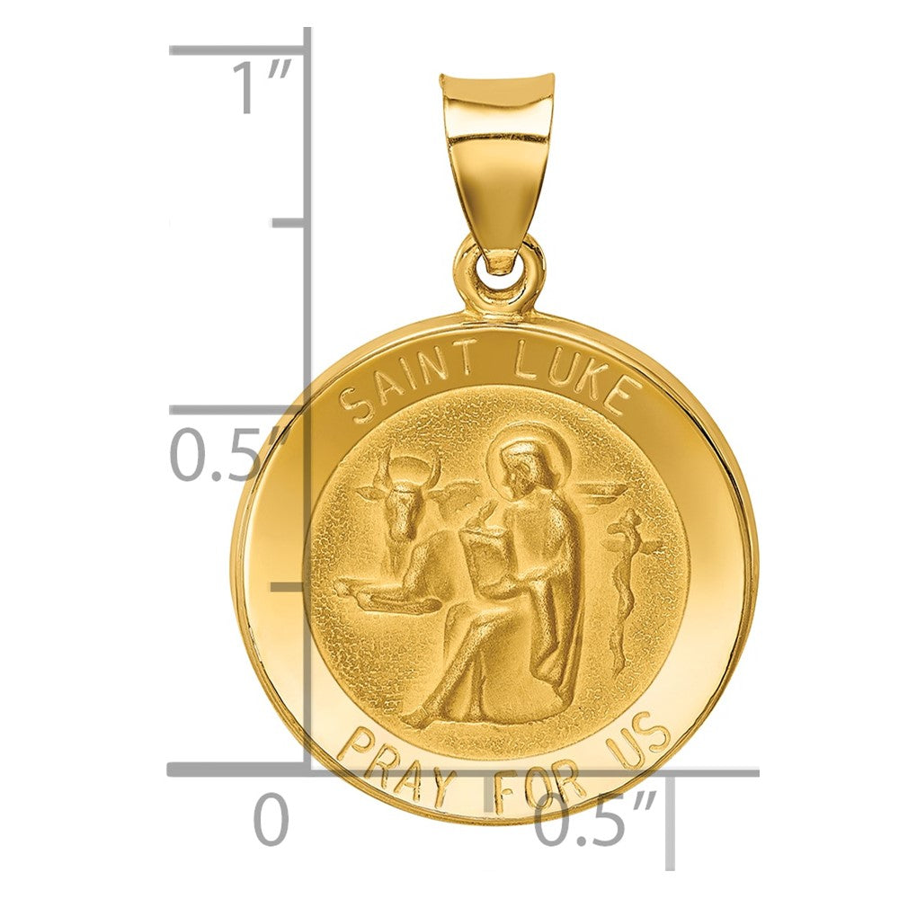 14k Polished and Satin St Luke Medal Hollow Pendant