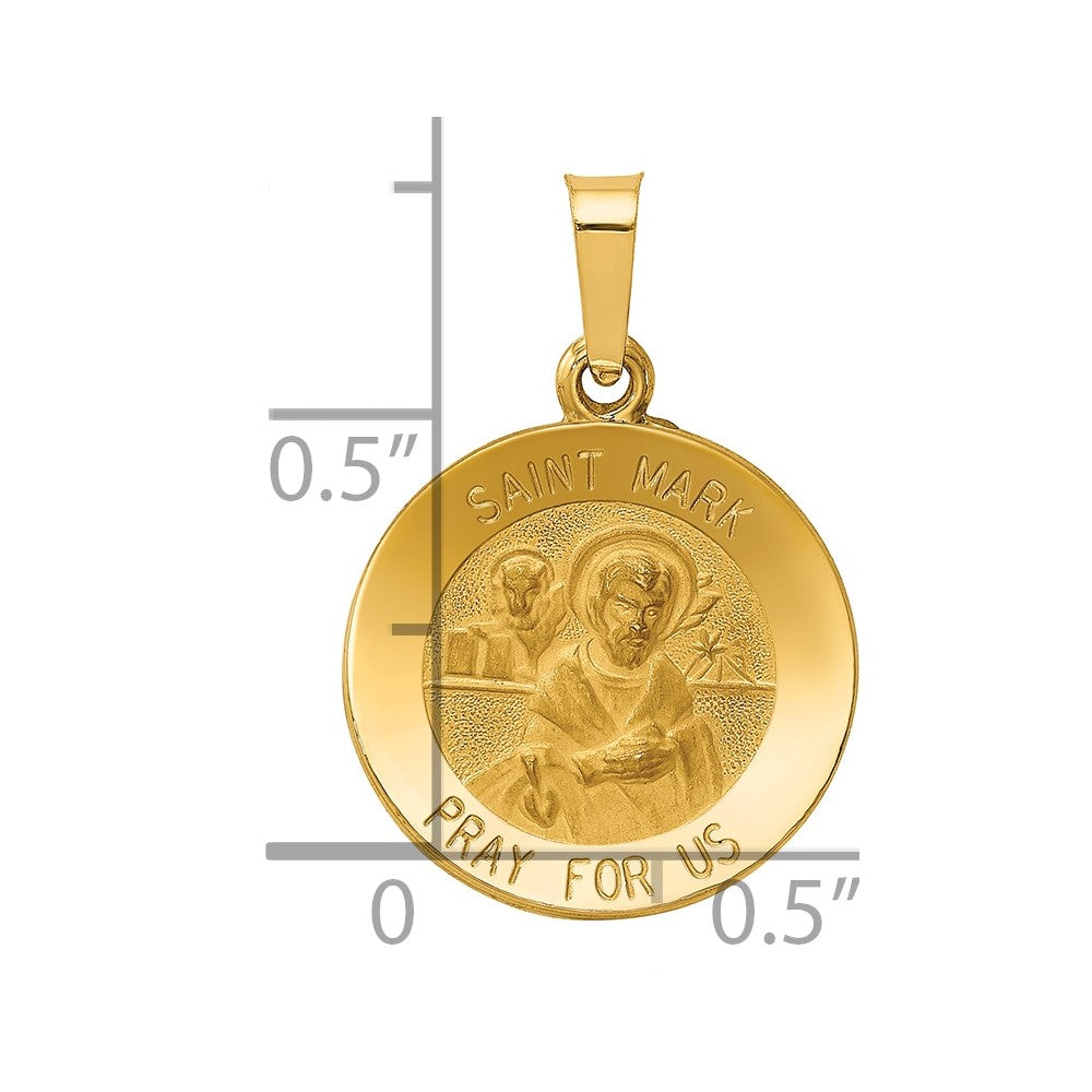 14k Polished and Satin St Mark Medal Hollow Pendant