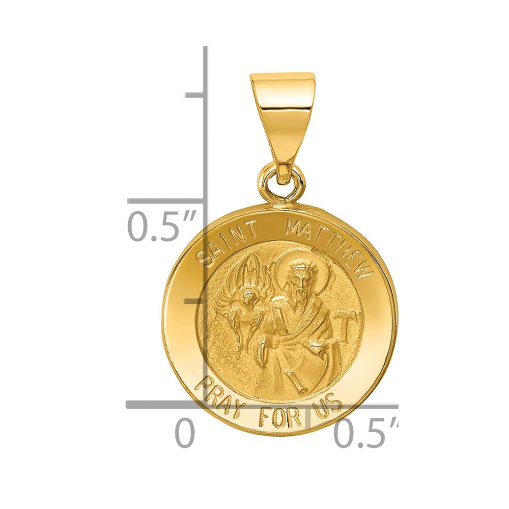 14k Polished and Satin St Matthew Medal Hollow Pendant