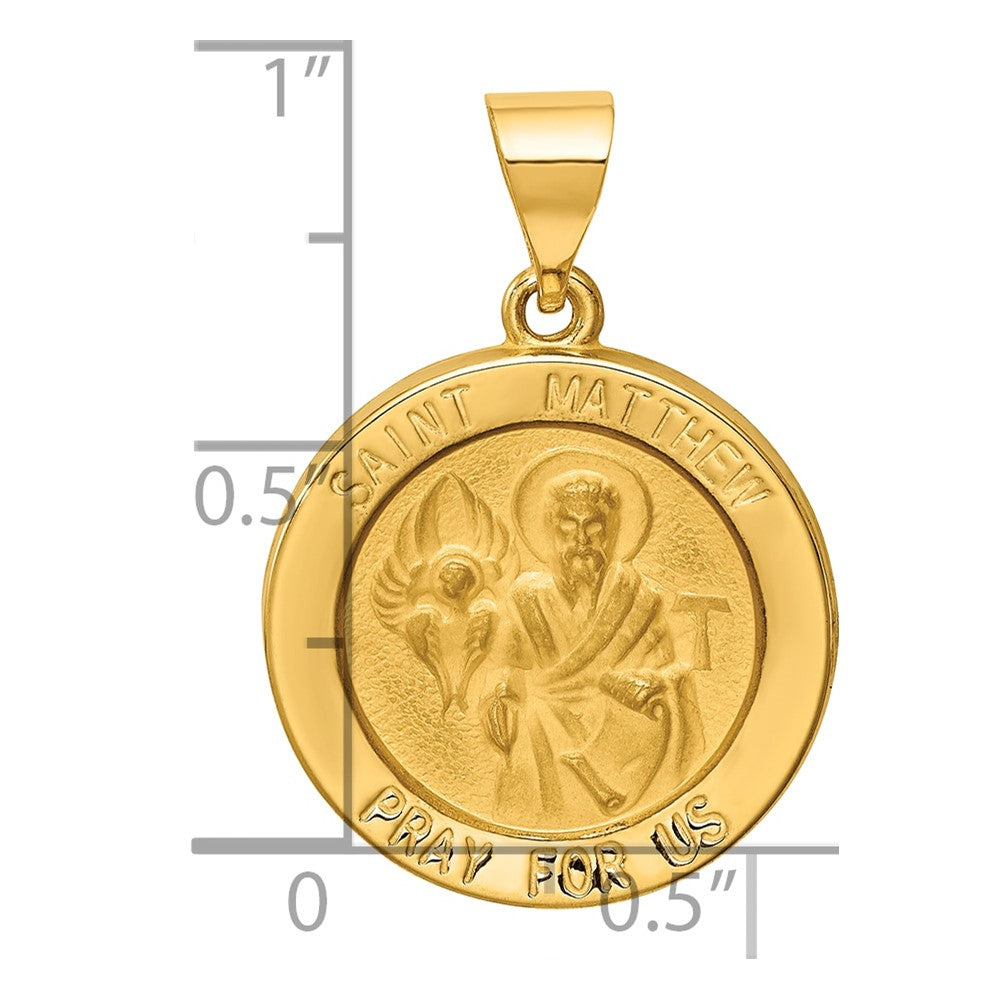 14k Polished and Satin St Matthew Medal Hollow Pendant