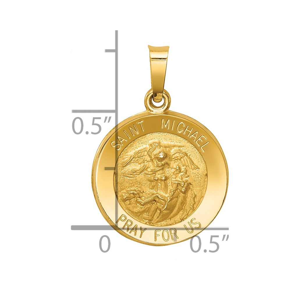 14k Polished and Satin St Michael Medal Hollow Pendant