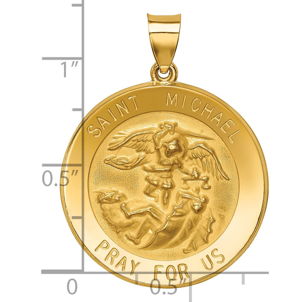 14k Polished and Satin St Michael Medal Hollow Pendant