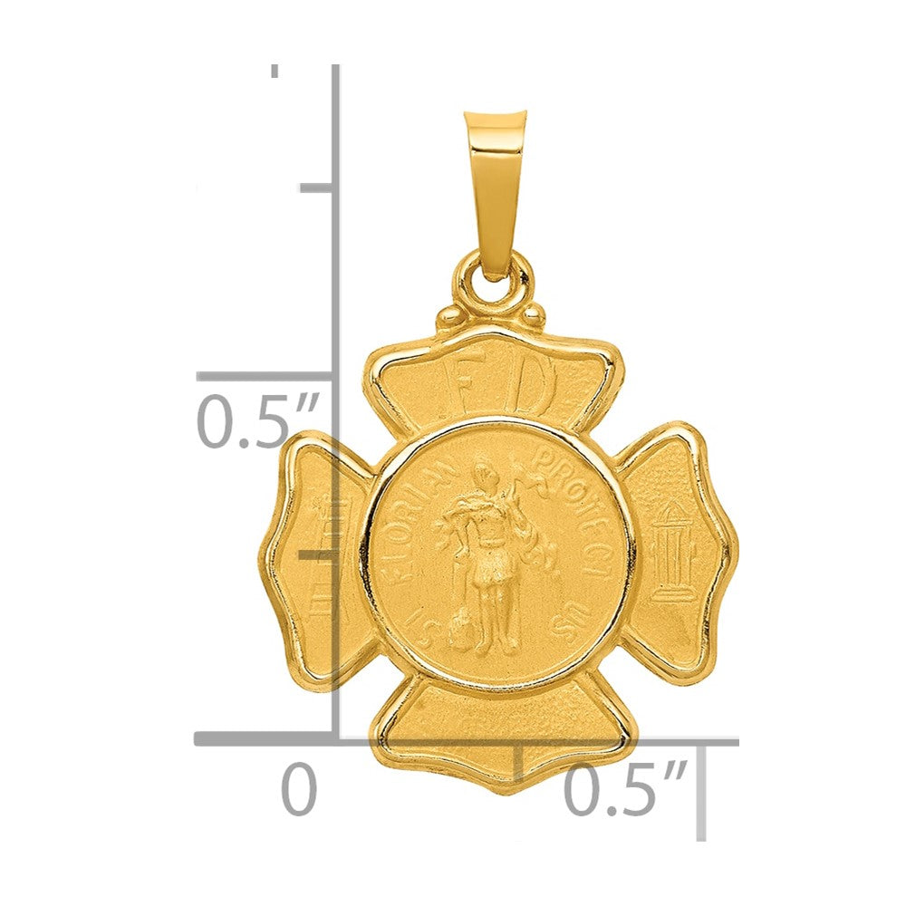 14k Polished and Satin St Florian Badge Medal Hollow Pendant