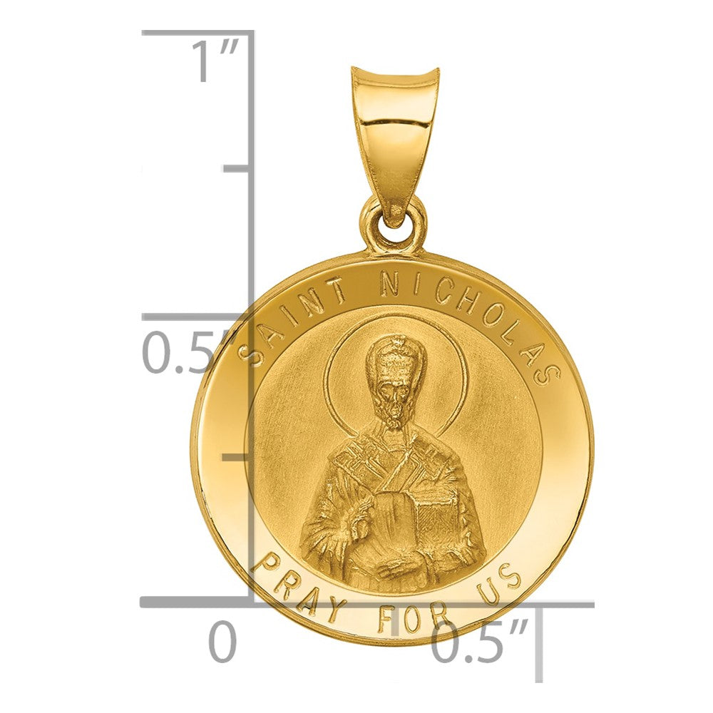 14k Polished and Satin St Nicholas Medal Hollow Pendant