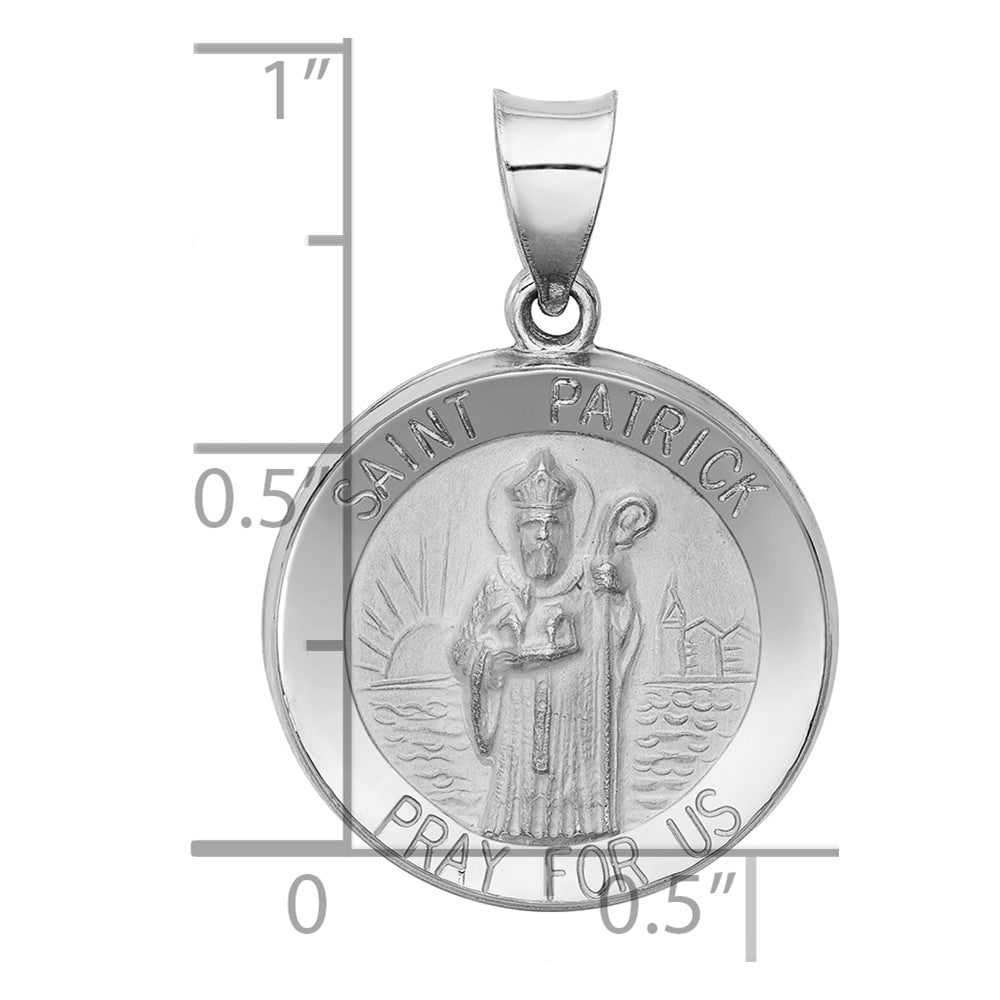 14k White Gold Polished and Satin St Patrick Medal Hollow Pendant