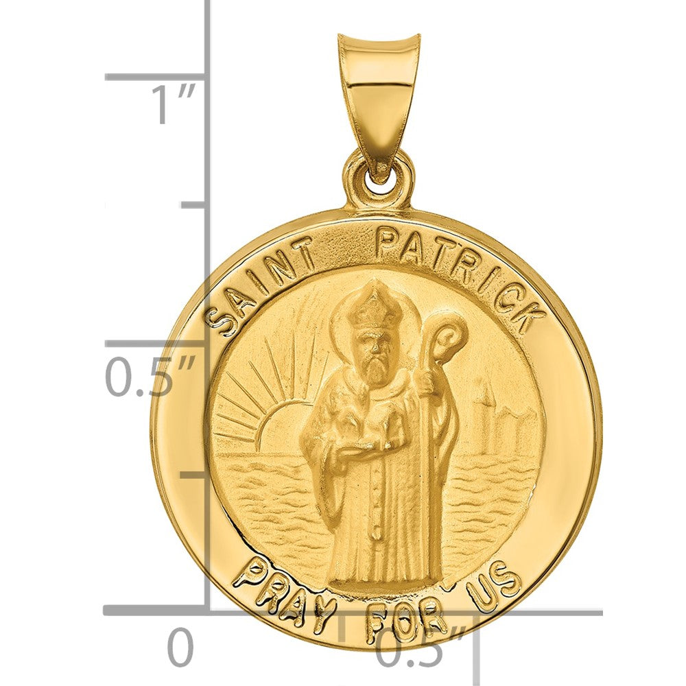14k Polished and Satin St Patrick Medal Hollow Pendant