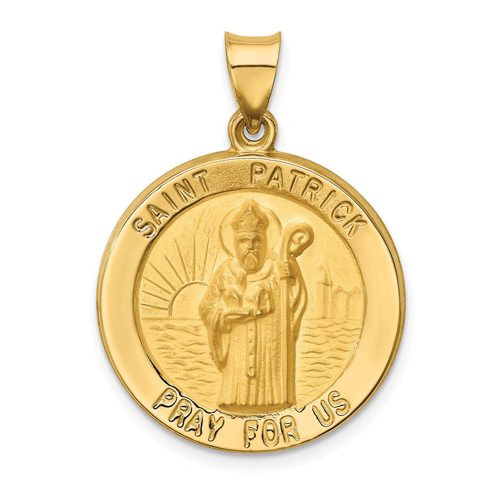 14k Polished and Satin St Patrick Medal Hollow Pendant
