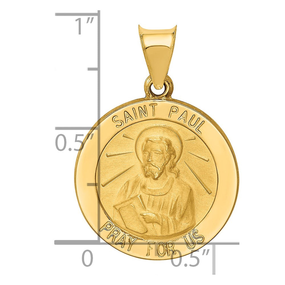 14k Polished and Satin St Paul Medal Hollow Pendant