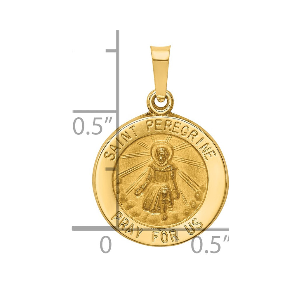 14k Polished and Satin St Peregrine Medal Hollow Pendant