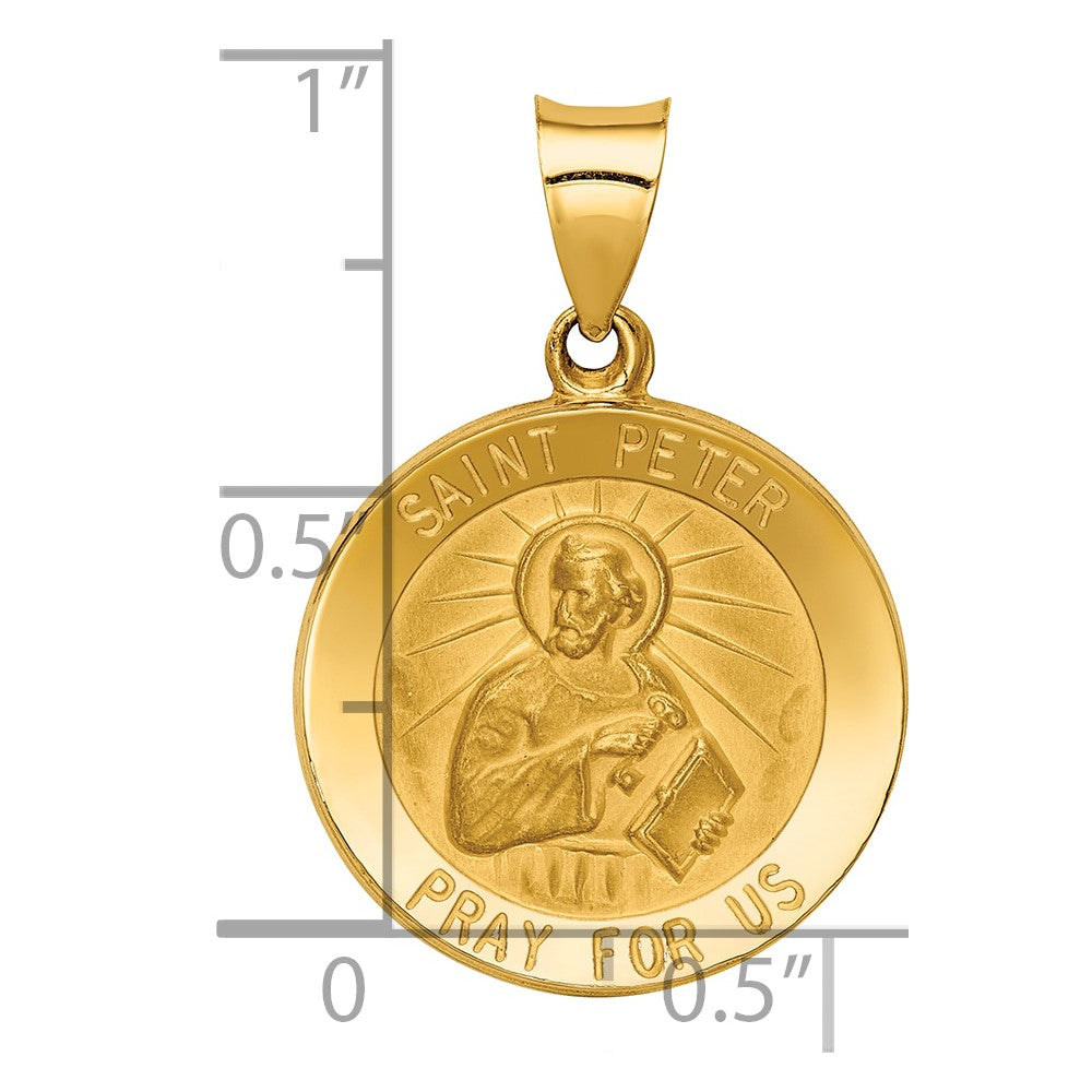 14k Polished and Satin St Peter Medal Hollow Pendant