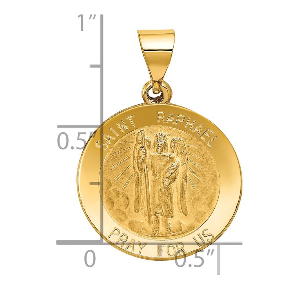 14k Polished and Satin St Raphael Medal Hollow Pendant