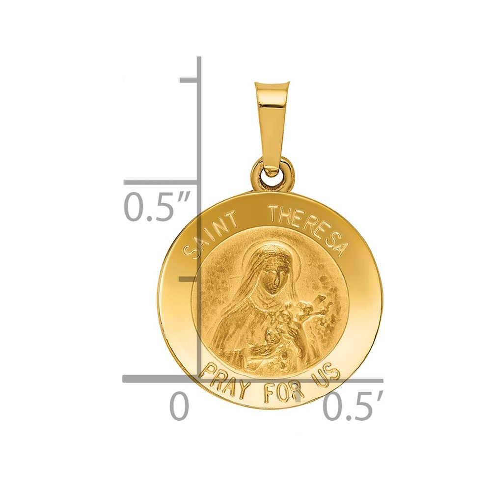 14k Polished and Satin St Theresa Medal Hollow Pendant