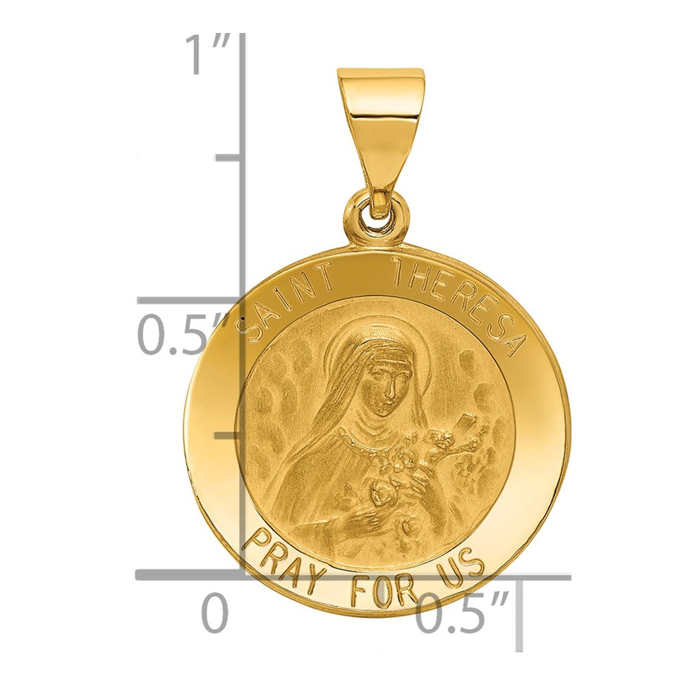 14k Polished and Satin St Theresa Medal Hollow Pendant