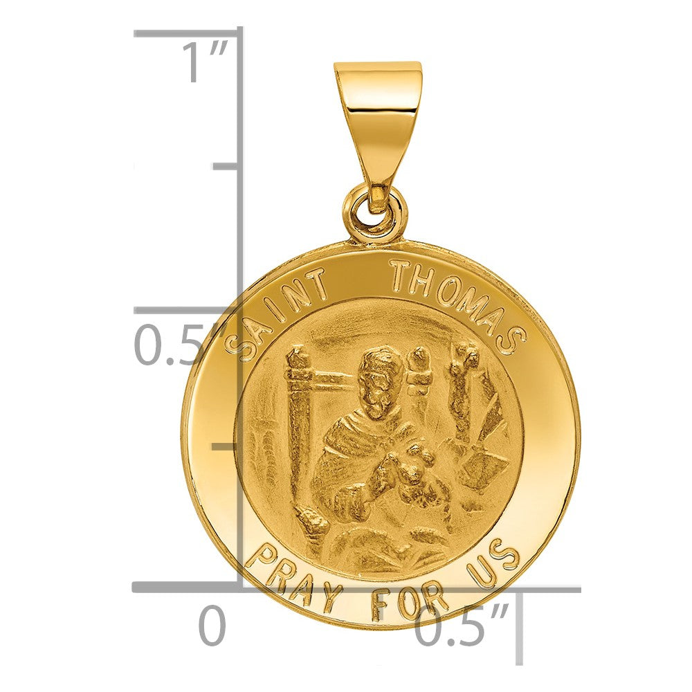 14k Polished and Satin St Thomas Medal Hollow Pendant