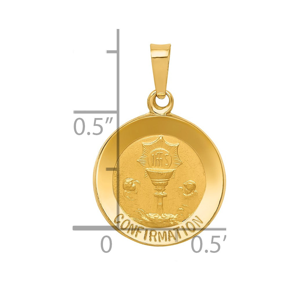 14k Polished and Satin Confirmation Medal Hollow Pendant