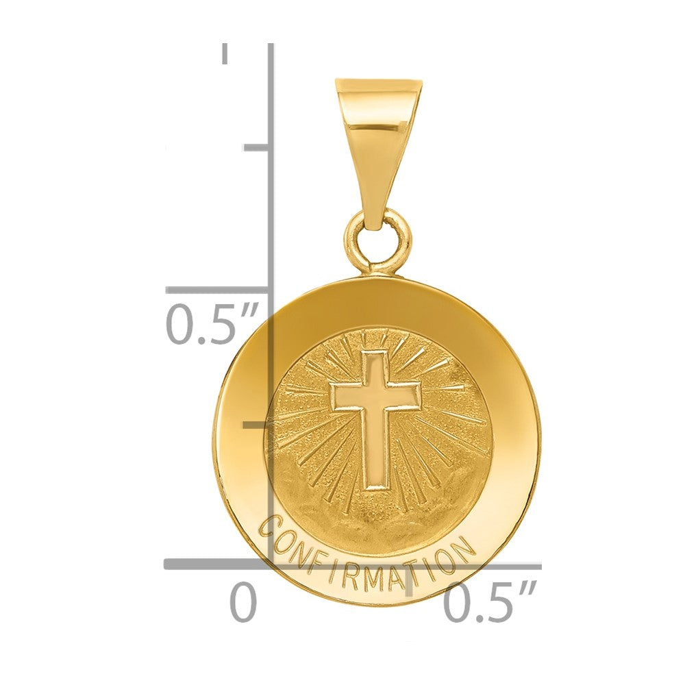 14k Polished and Satin Confirmation Medal Hollow Pendant