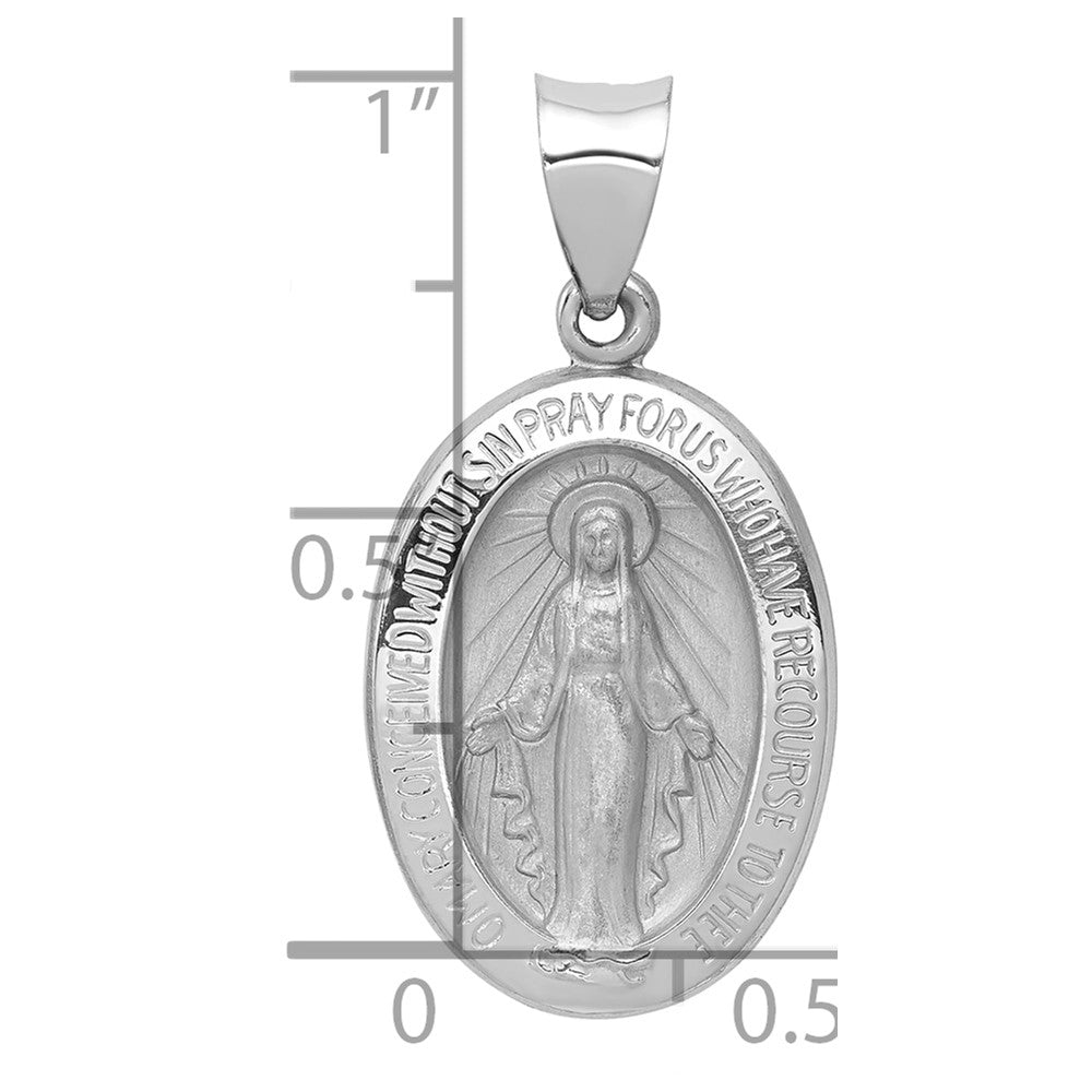 14k White Gold Polished / Satin Miraculous Medal Hollow Pendant