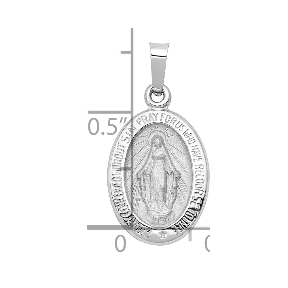 14k White Gold Polished/Satin Miraculous Medal Hollow Pendant