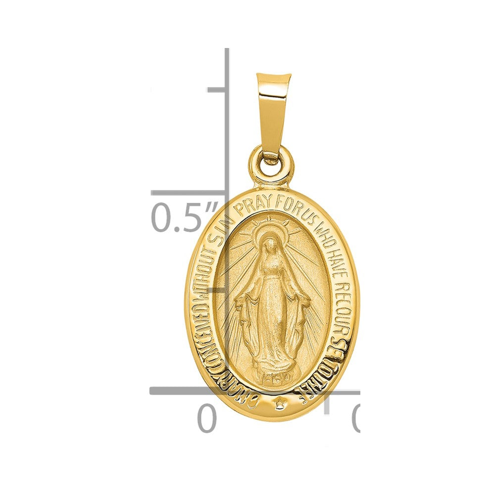 14k Polished and Satin Miraculous Medal Hollow Pendant