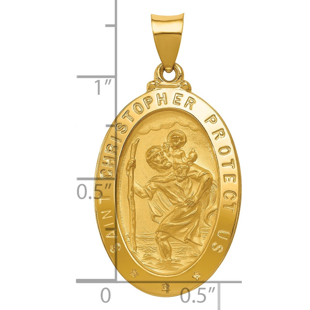14k Polished and Satin St Christopher Medal Hollow Pendant