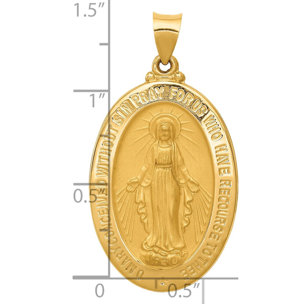 14k Hollow Polished And Satin Miraculous Medal Pendant