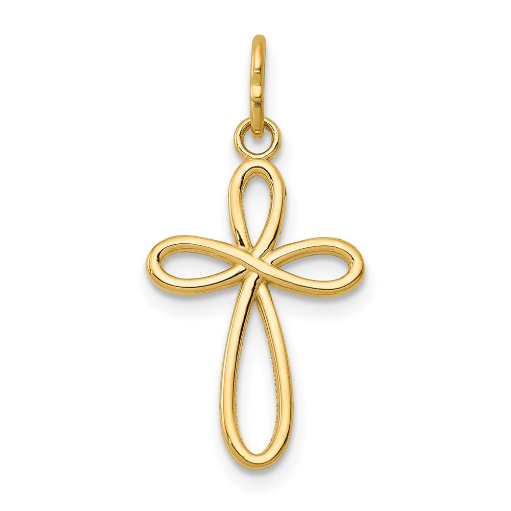14k Gold Polished Small Ribbon Cross Pendant
