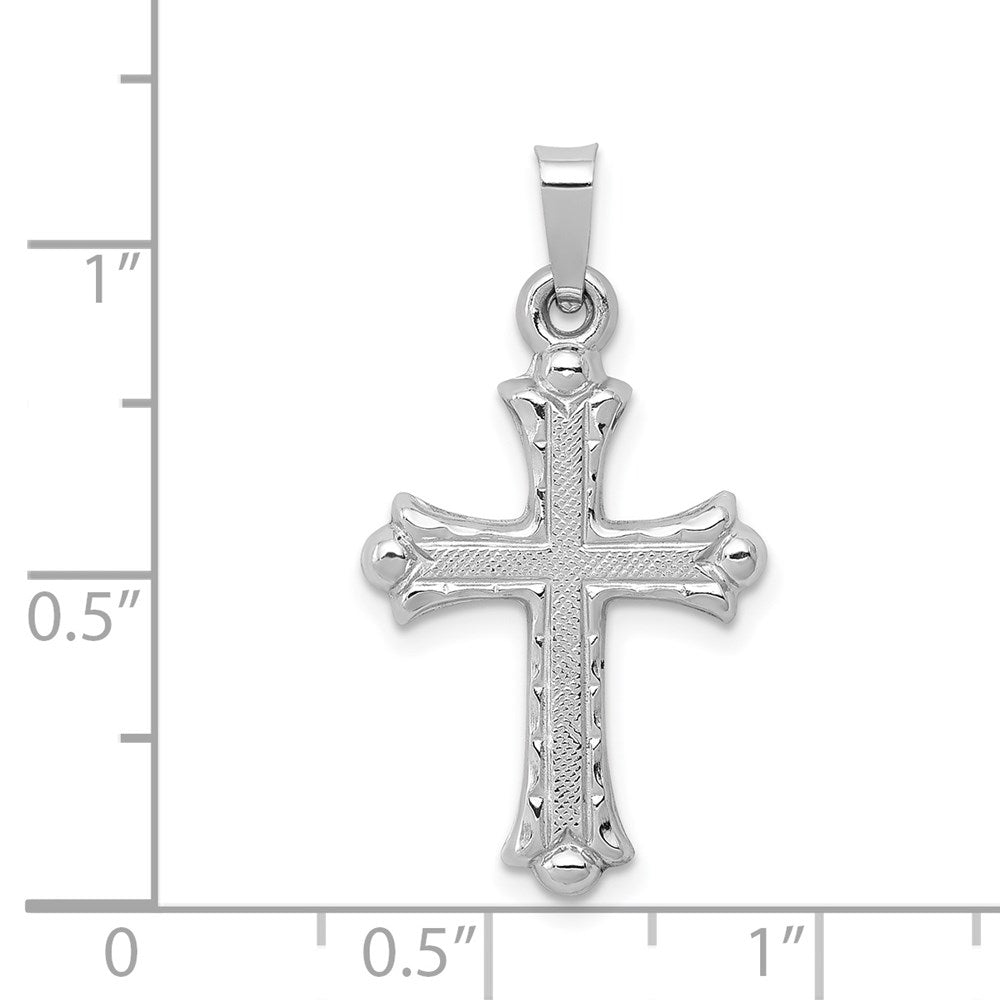 14K White Gold Textured and Polished Fleur de lis Cross Pendant