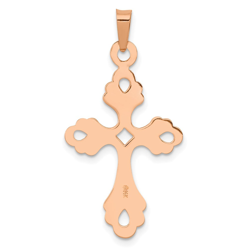 14K Rose Gold Polished Fleur De Lis Cross Pendant