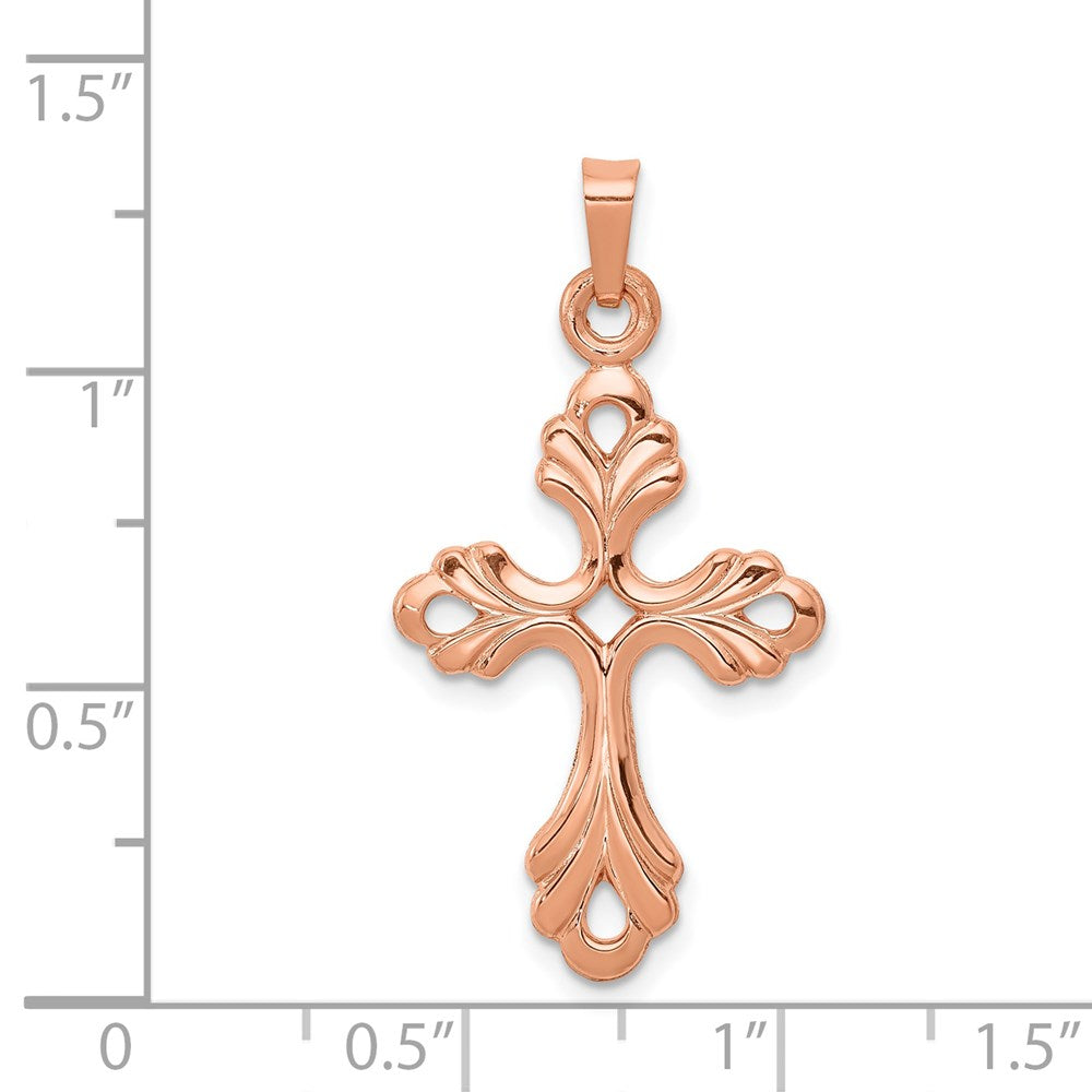 14K Rose Gold Polished Fleur De Lis Cross Pendant
