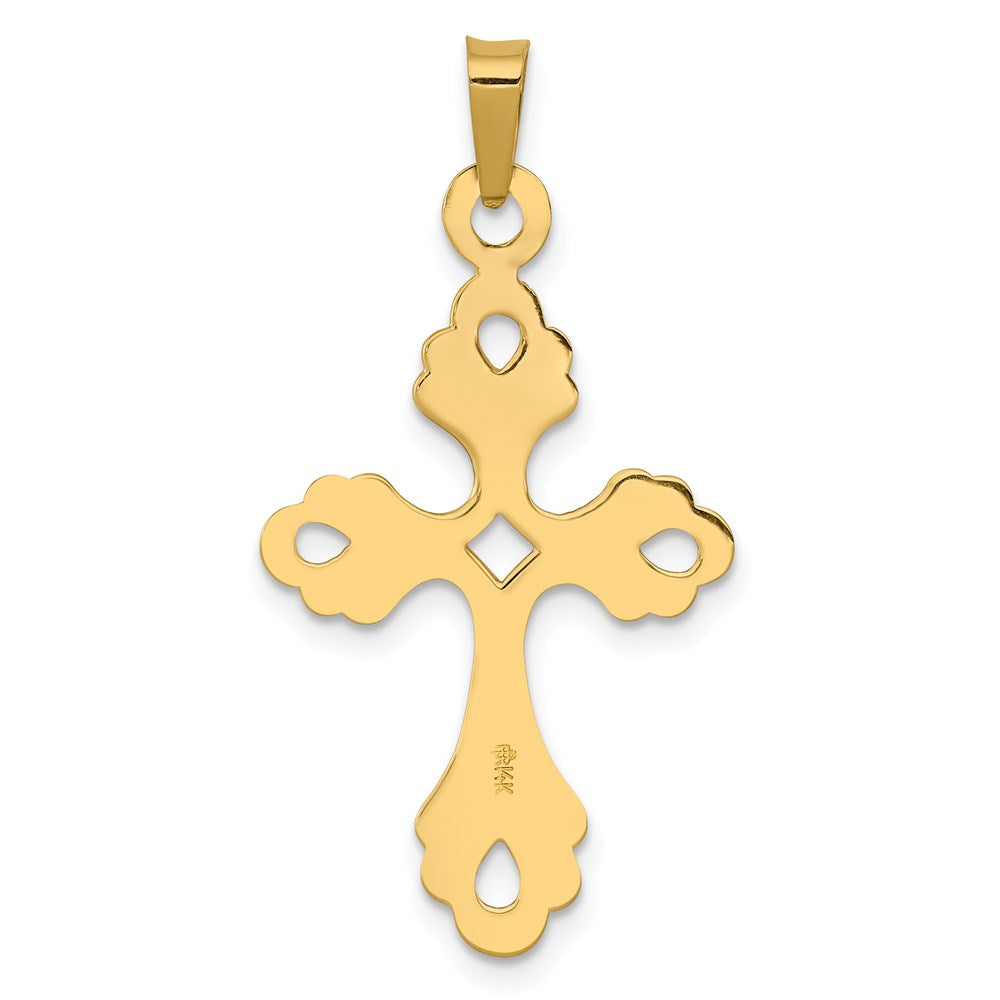 14k Polished Fleur De Lis Cross Pendant