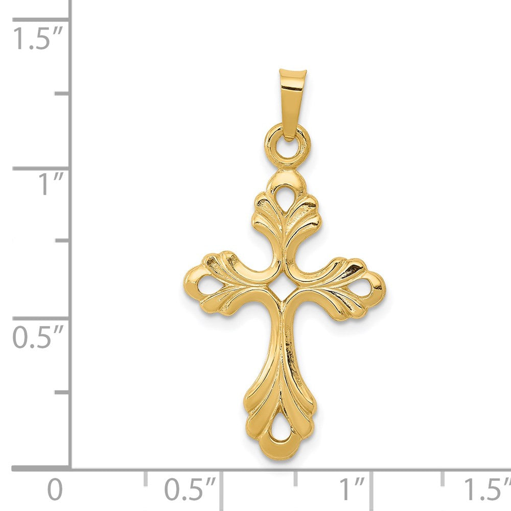 14k Polished Fleur De Lis Cross Pendant