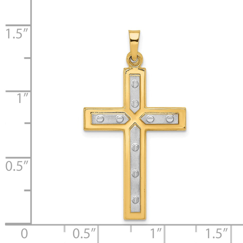 14K W/Rhodium Polished and Satin Cross Pendant