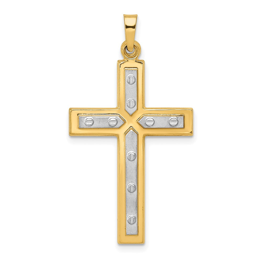 14K W/Rhodium Polished and Satin Cross Pendant