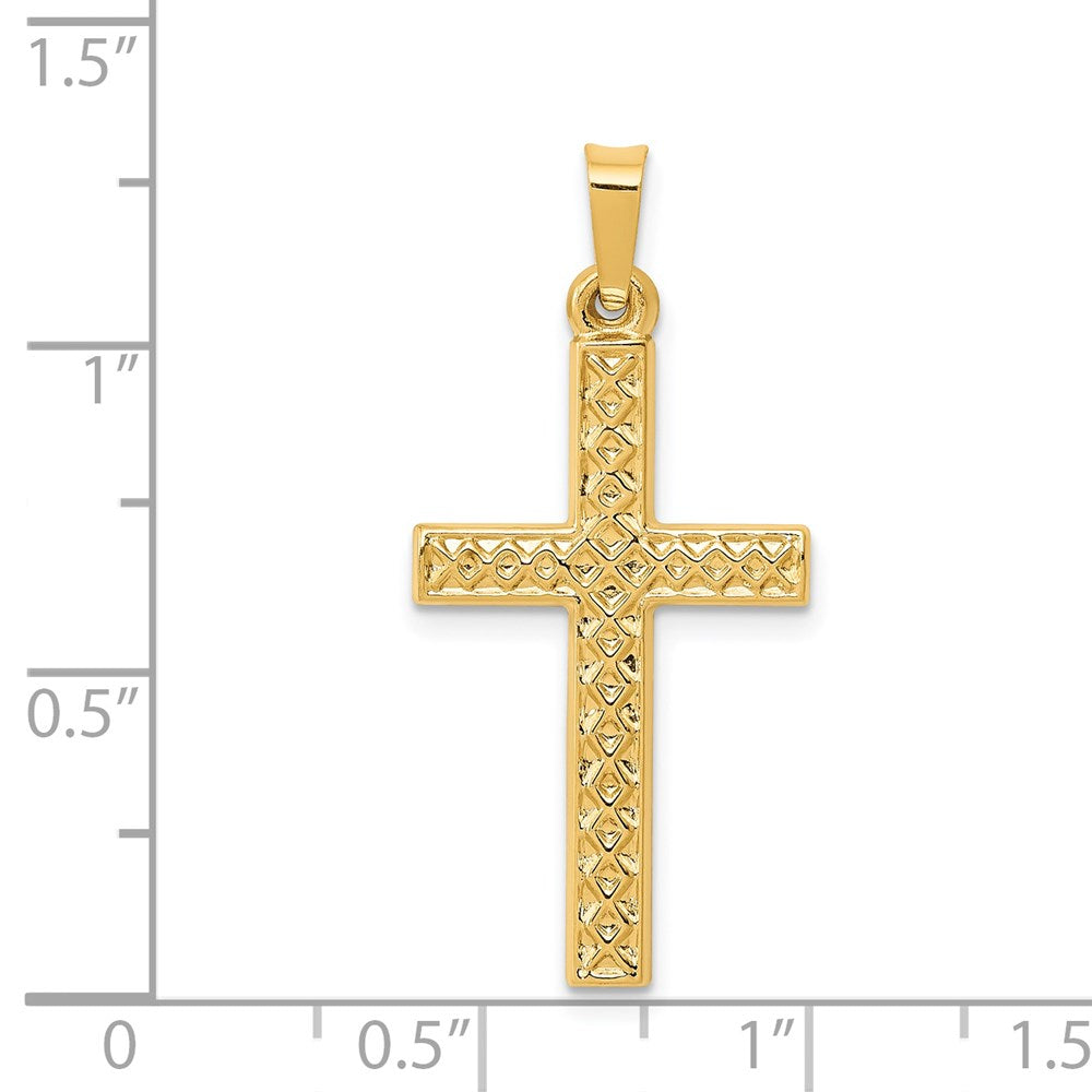 14k Polished Lattice Textured Cross Pendant