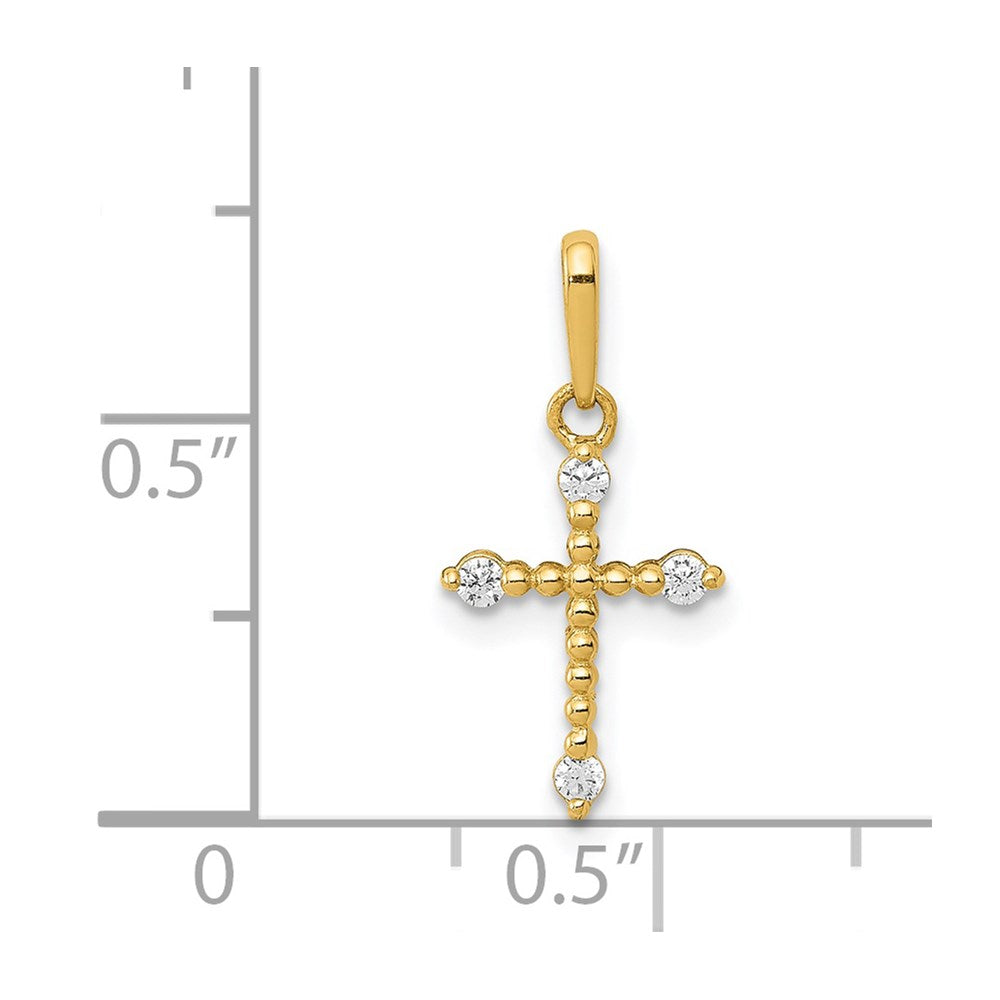 14k Polished Beaded CZ Cross Charm