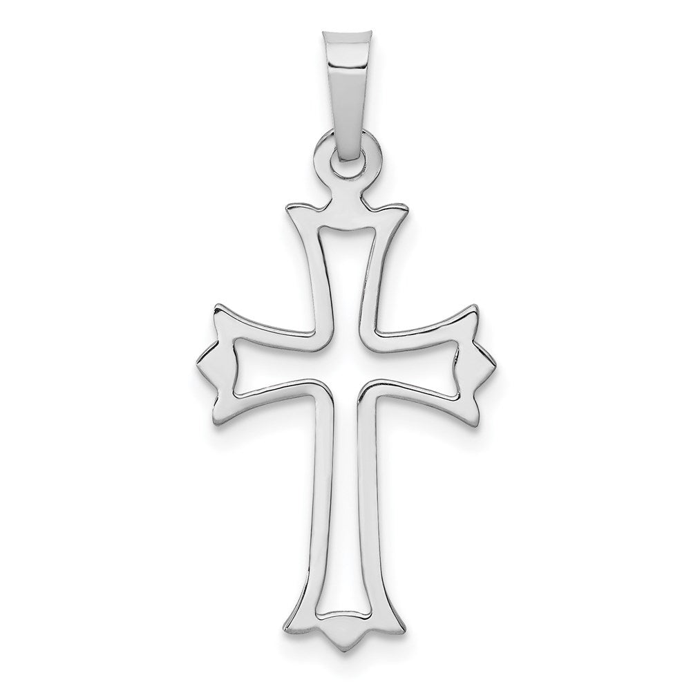 14k White Gold Polished Cut out Fleur de Lis Cross Pendant