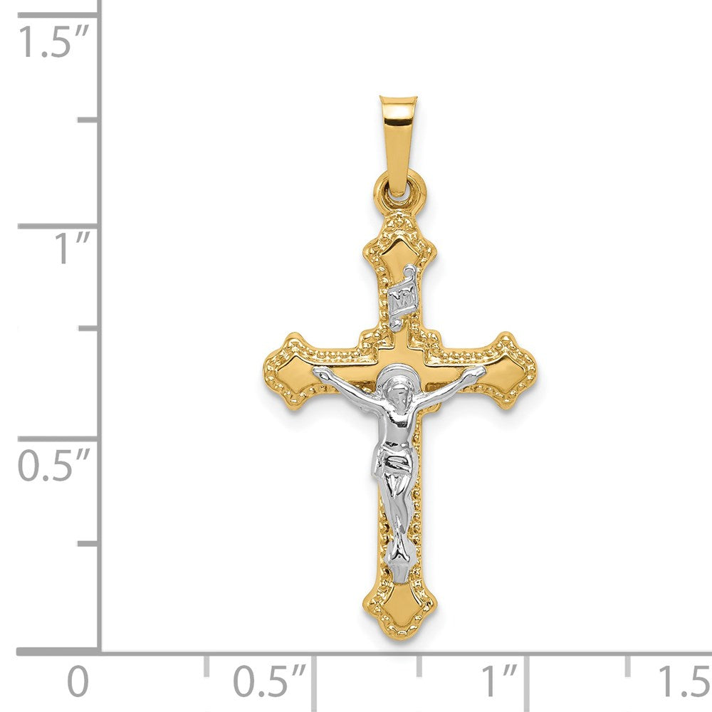 14k Two-tone Polished INRI Crucifix Pendant