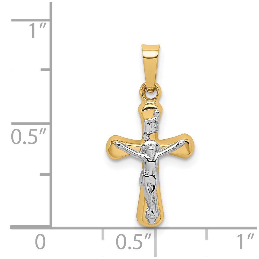 14k w/Rhodium Polished INRI Rounded Crucifix Pendant