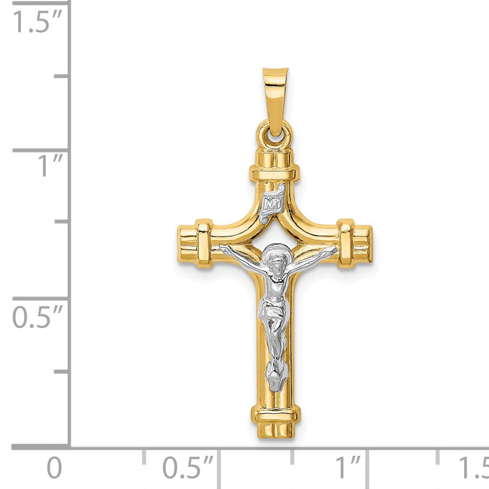 14k Two-tone Polished INRI Crucifix Pendant