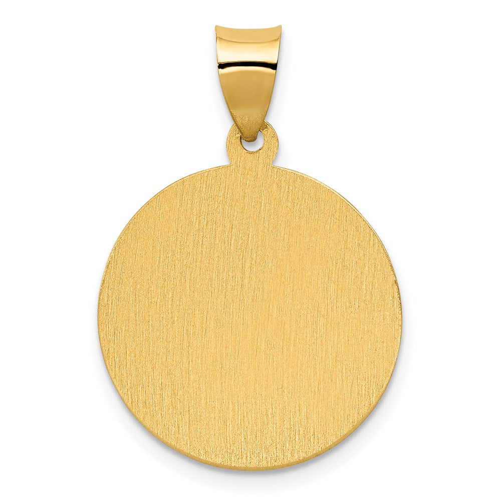 14K Polished Satin Hollow Divino Nino Round Medal Pendant