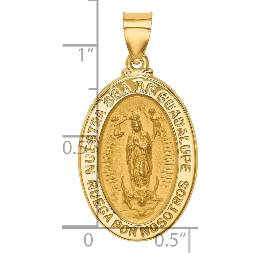 14K Polish/Satin Hollow Spanish Lady Of Guadalupe Medal Pendant