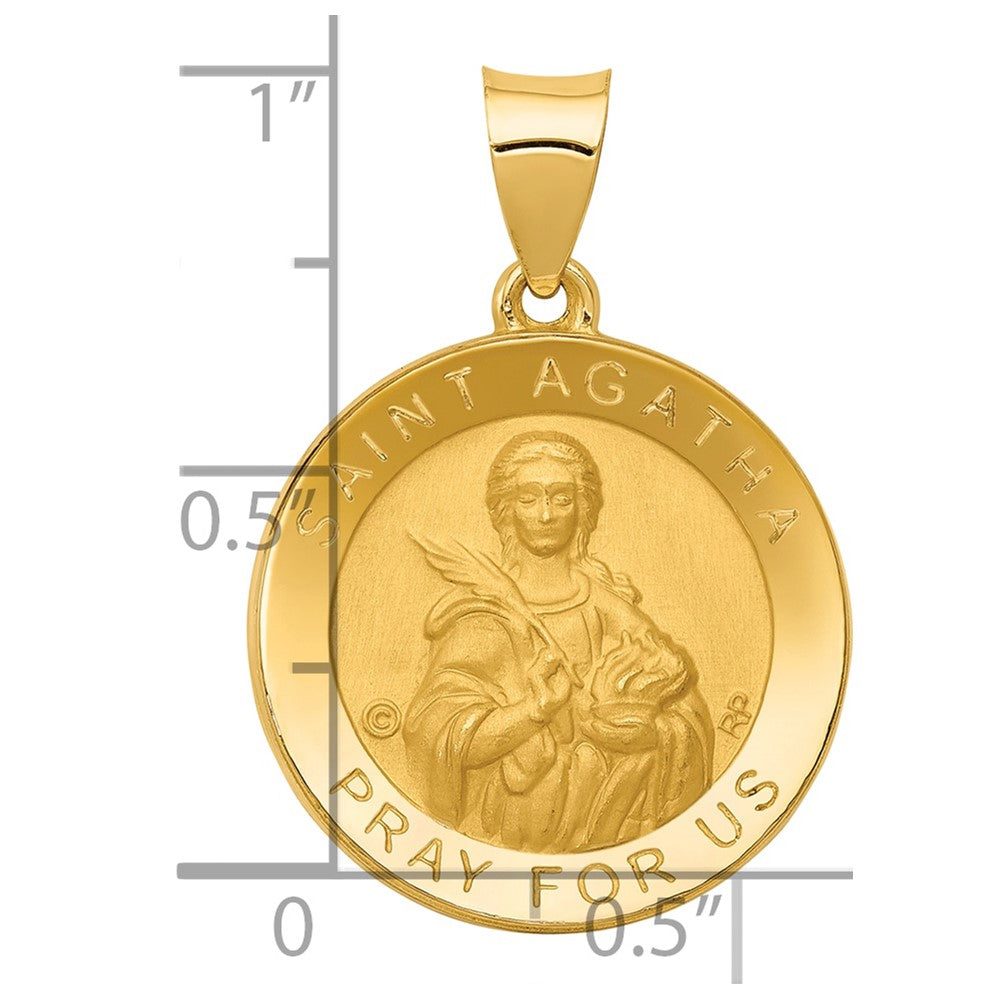 14K Polished/Satin St. Agatha Hollow Medal Pendant