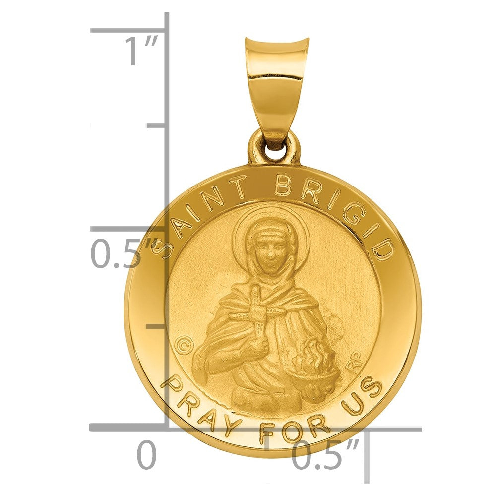 14K Polished/Satin St. Brigid Hollow Medal Pendant