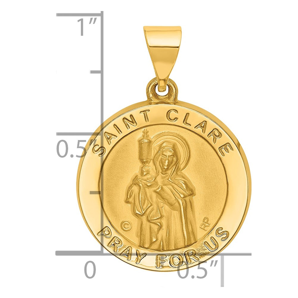 14K Polished/Satin St. Clare Hollow Medal Pendant