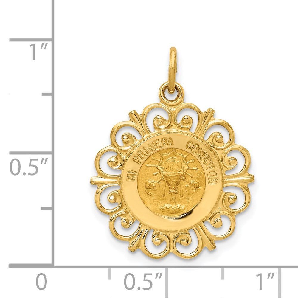 14k Polished and Satin Spanish Communion Cup Medal Pendant
