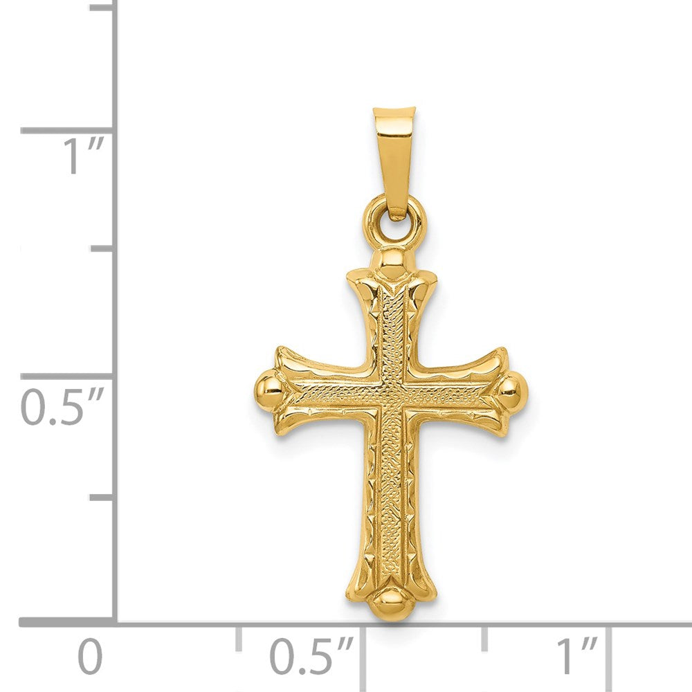 14k Hollow Fleur De Lis Cross Pendant