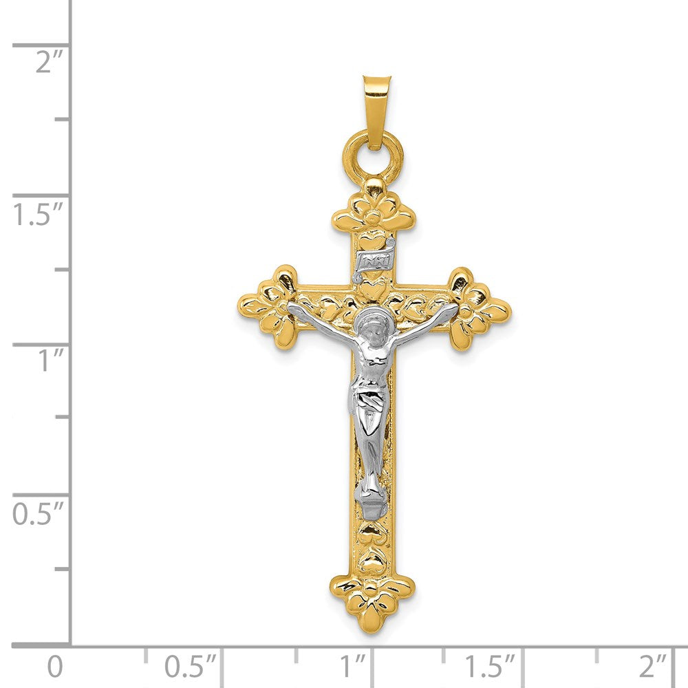 14k Two-tone INRI Hollow Crucifix Pendant
