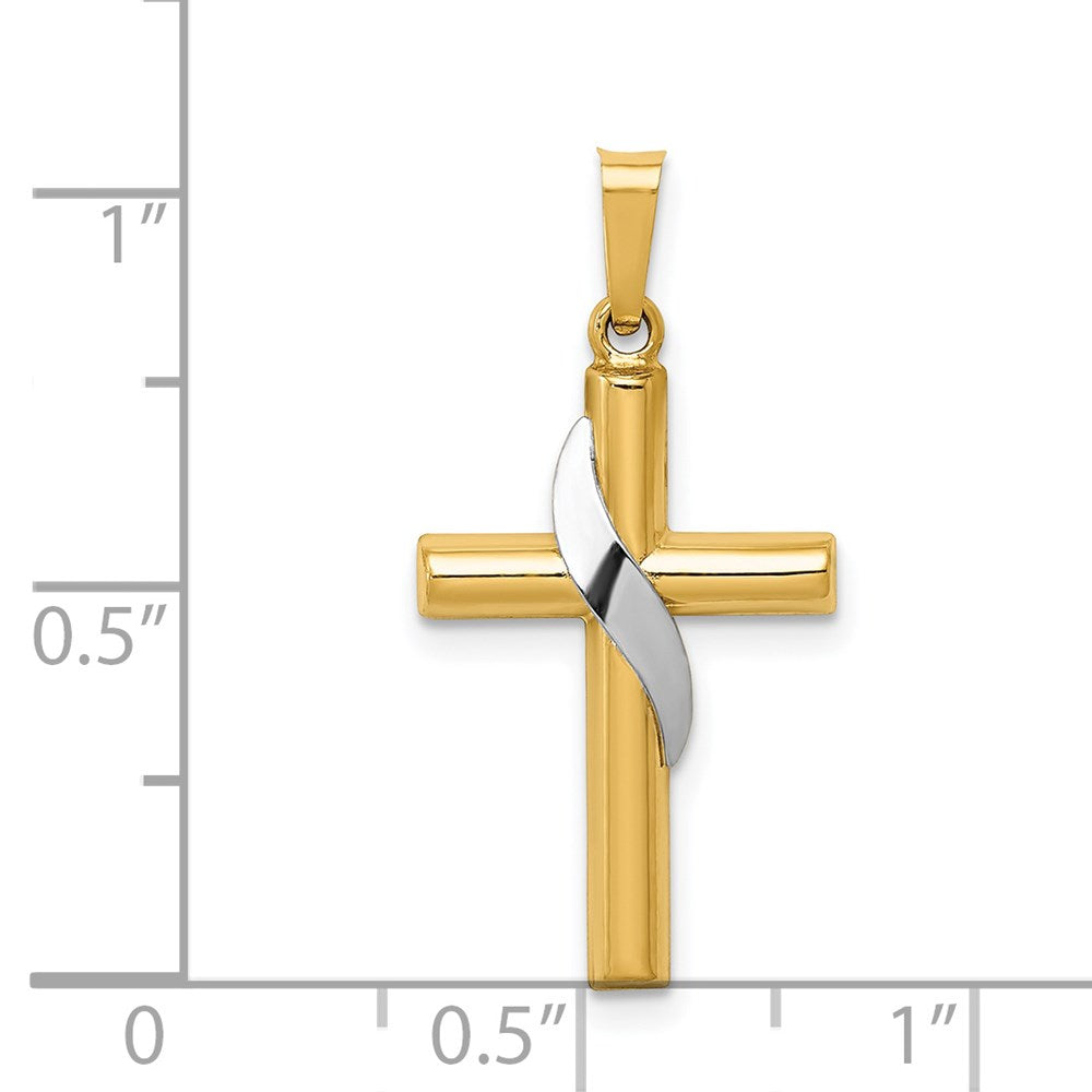 14K Two-Tone Hollow Cross w/Drape Charm