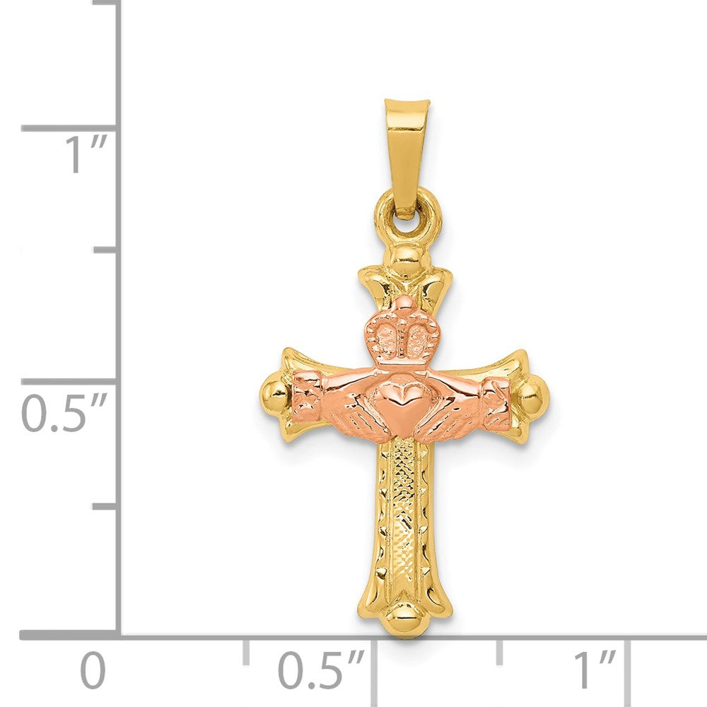 14k Two-tone Claddagh Cross Pendant